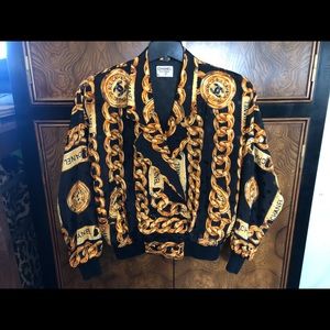 Vintage 80s Chanel Gold Chain Bomber Jacket L